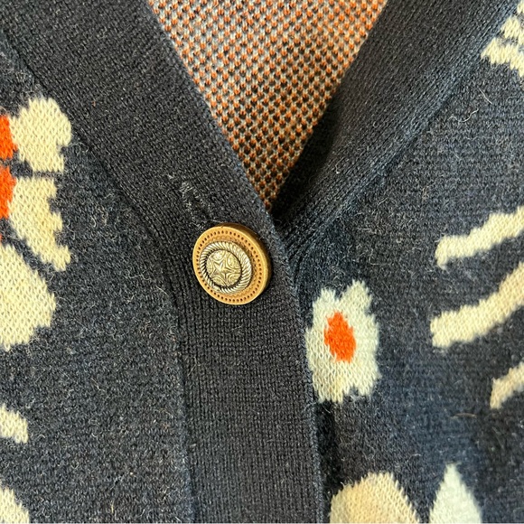 Floral 100% Cashmere Cardigan Women EU 38 / US 6 Blue White Button Stretch Boho - Picture 2 of 9